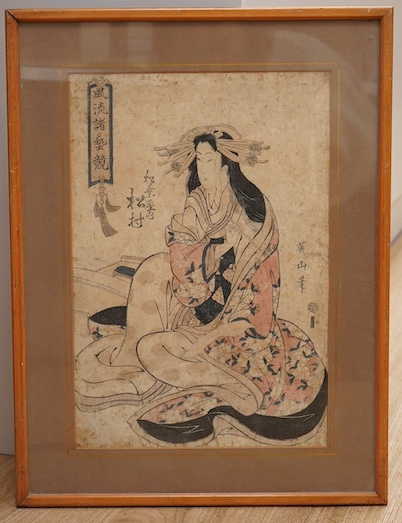 Eizan Killugawa (1787-1867), Japanese woodblock print, Portrait of a woman wearing a kimono, 36 x 24cm. Condition - fair